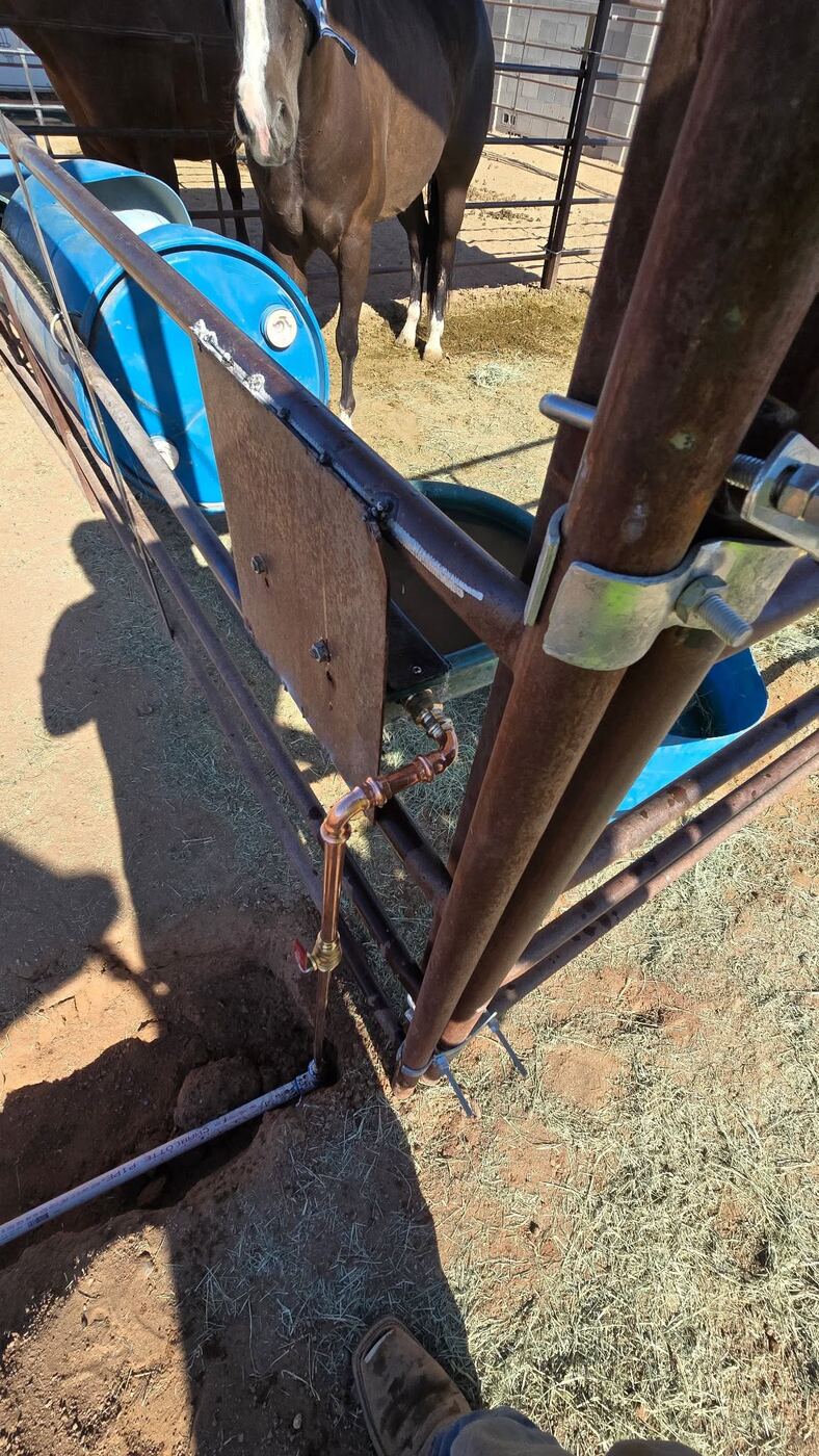 Copper supply line to automatic horse waterer