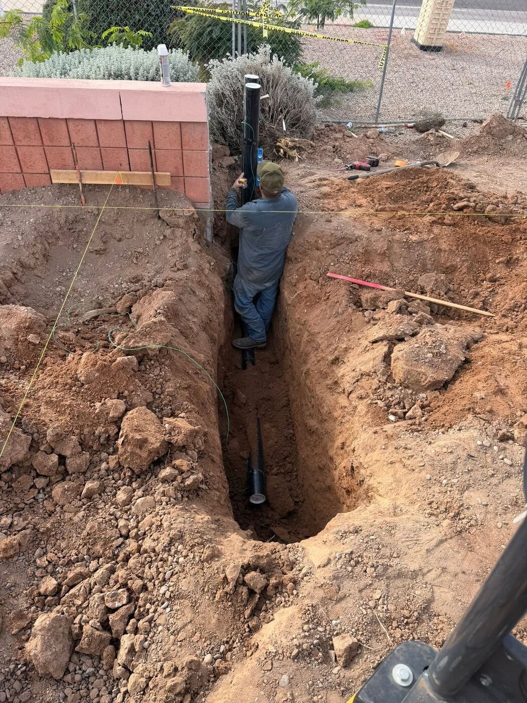 Sewer line trench install